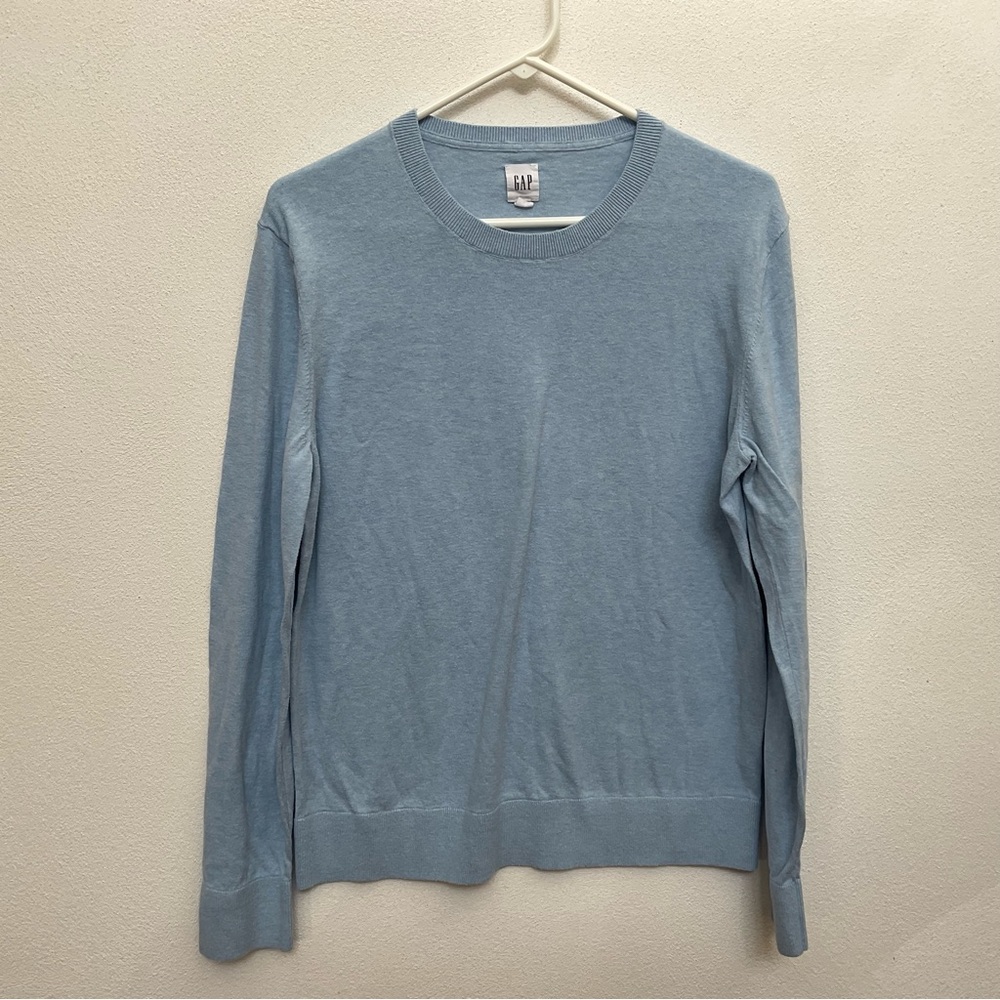 Men's Gap Cotton Blend Light Blue Crewneck Sweater Size Medium Fall Layer Basic